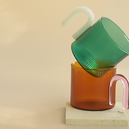 Ripple Glass Coffee Mug - Colorful Heat-Resistant Handle